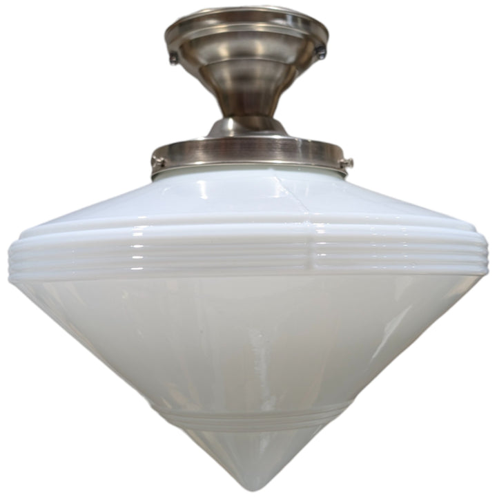 ##Antique Hardware## Large Art Deco Glass Semi-Flush Standard Light (Several Finishes Available)