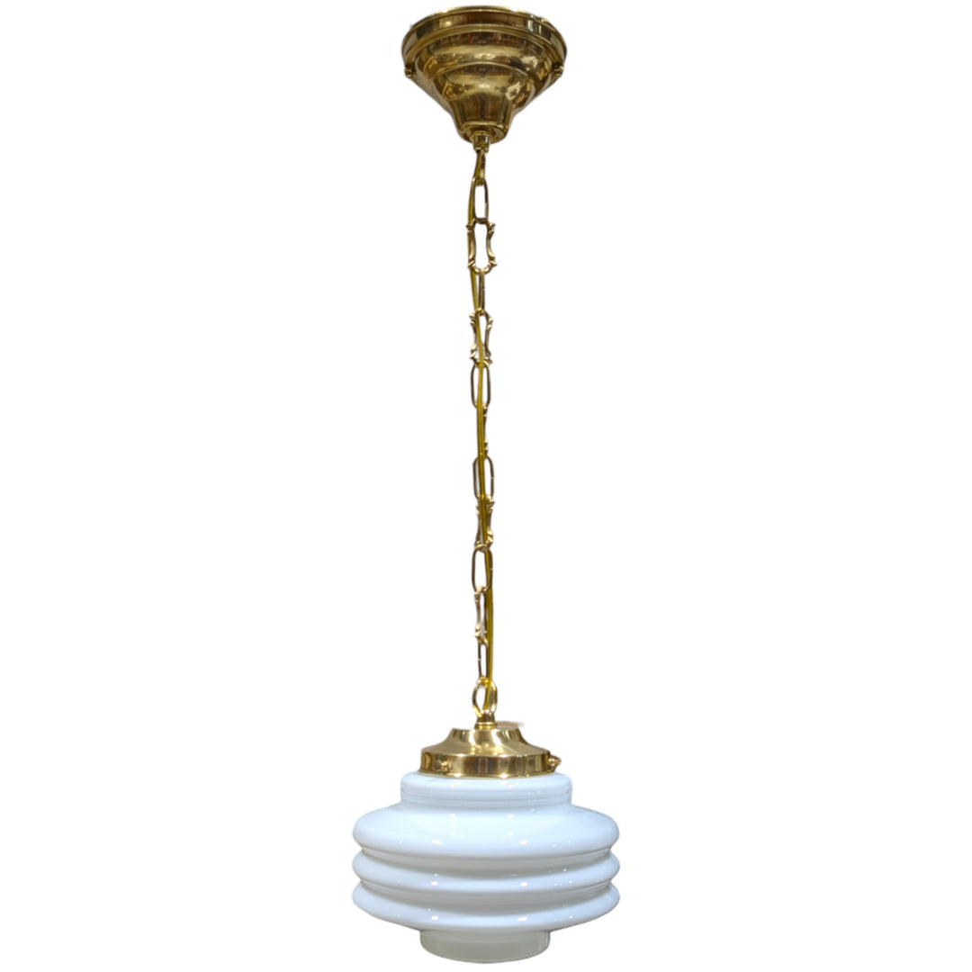 ##Antique Hardware## Art Deco Milk Glass Standard Chain Light (Several Finishes Available)