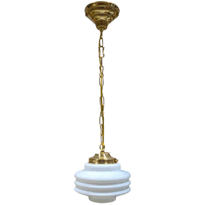 ##Antique Hardware## Art Deco Milk Glass Standard Chain Light (Several Finishes Available)