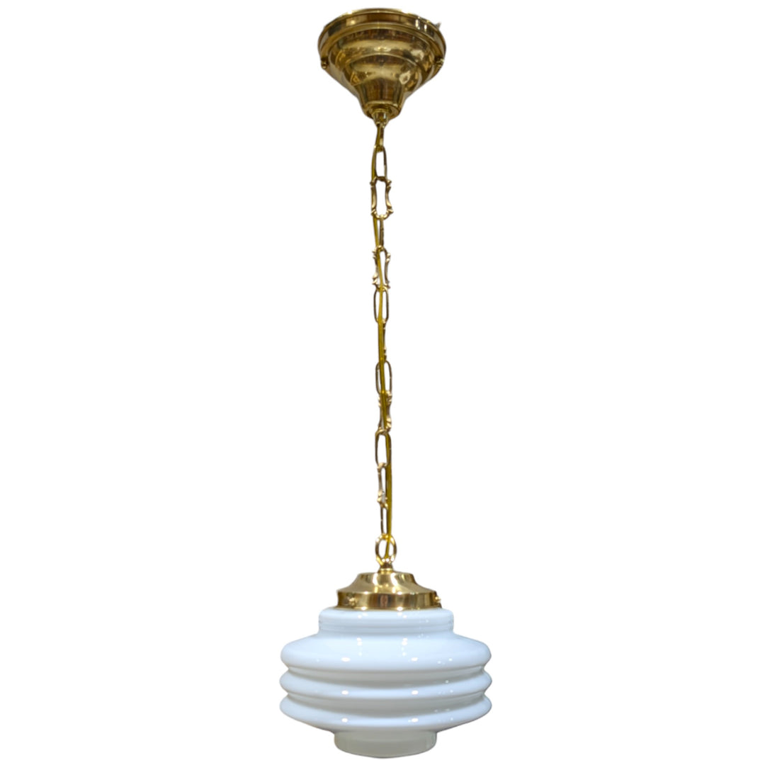 ##Antique Hardware## Art Deco Milk Glass Standard Chain Light (Several Finishes Available)