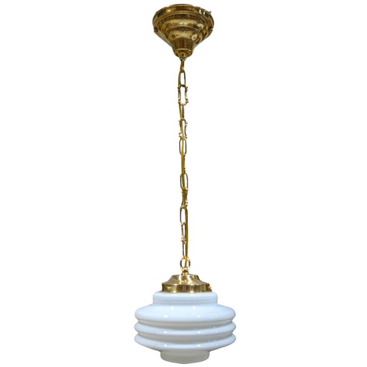 ##Antique Hardware## Art Deco Milk Glass Standard Chain Light (Several Finishes Available)