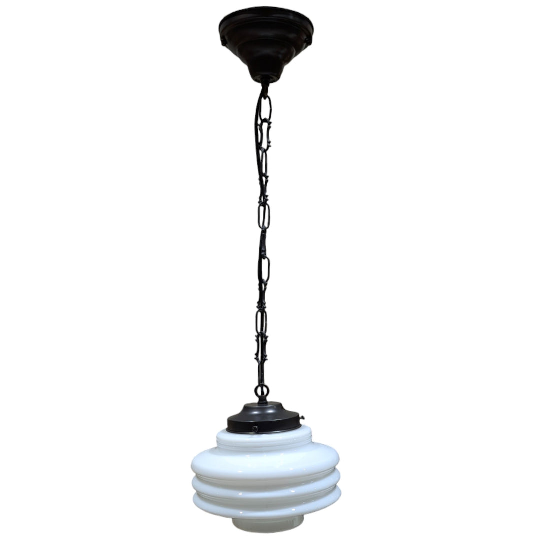 ##Antique Hardware## Art Deco Milk Glass Standard Chain Light (Several Finishes Available)