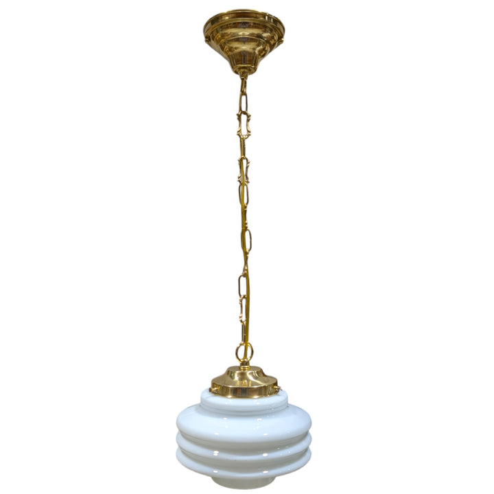 ##Antique Hardware## Art Deco Milk Glass Standard Chain Light (Several Finishes Available)