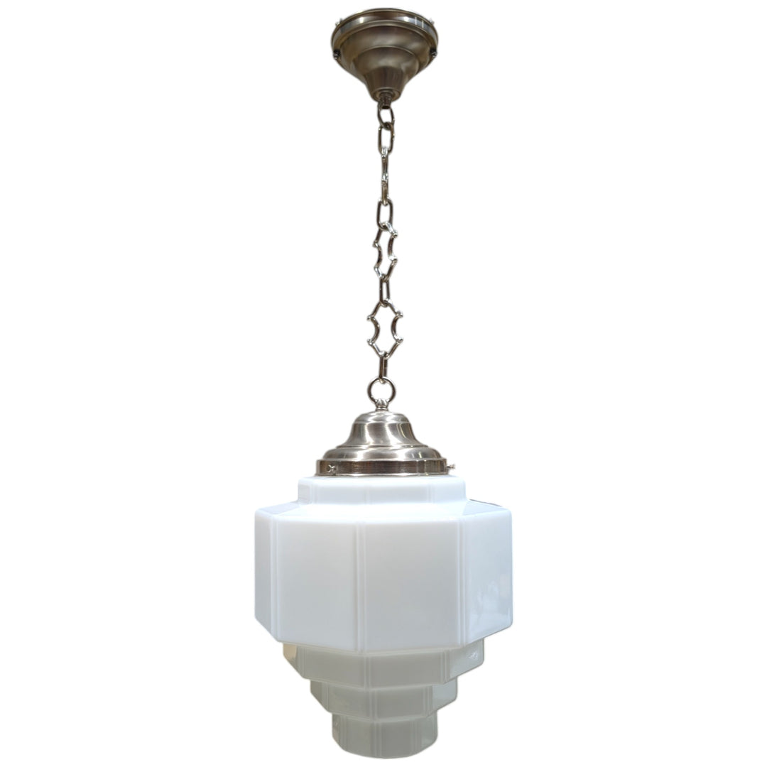 ##Antique Hardware## Stepped Art Deco Glass Fancy Chain Light (Several Finishes Available)