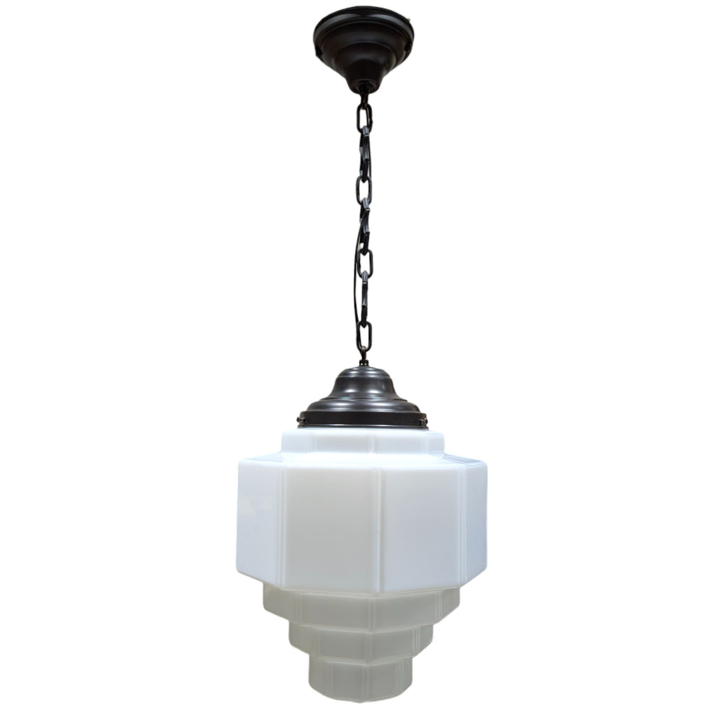 ##Antique Hardware## Stepped Art Deco Glass Fancy Chain Light (Several Finishes Available)