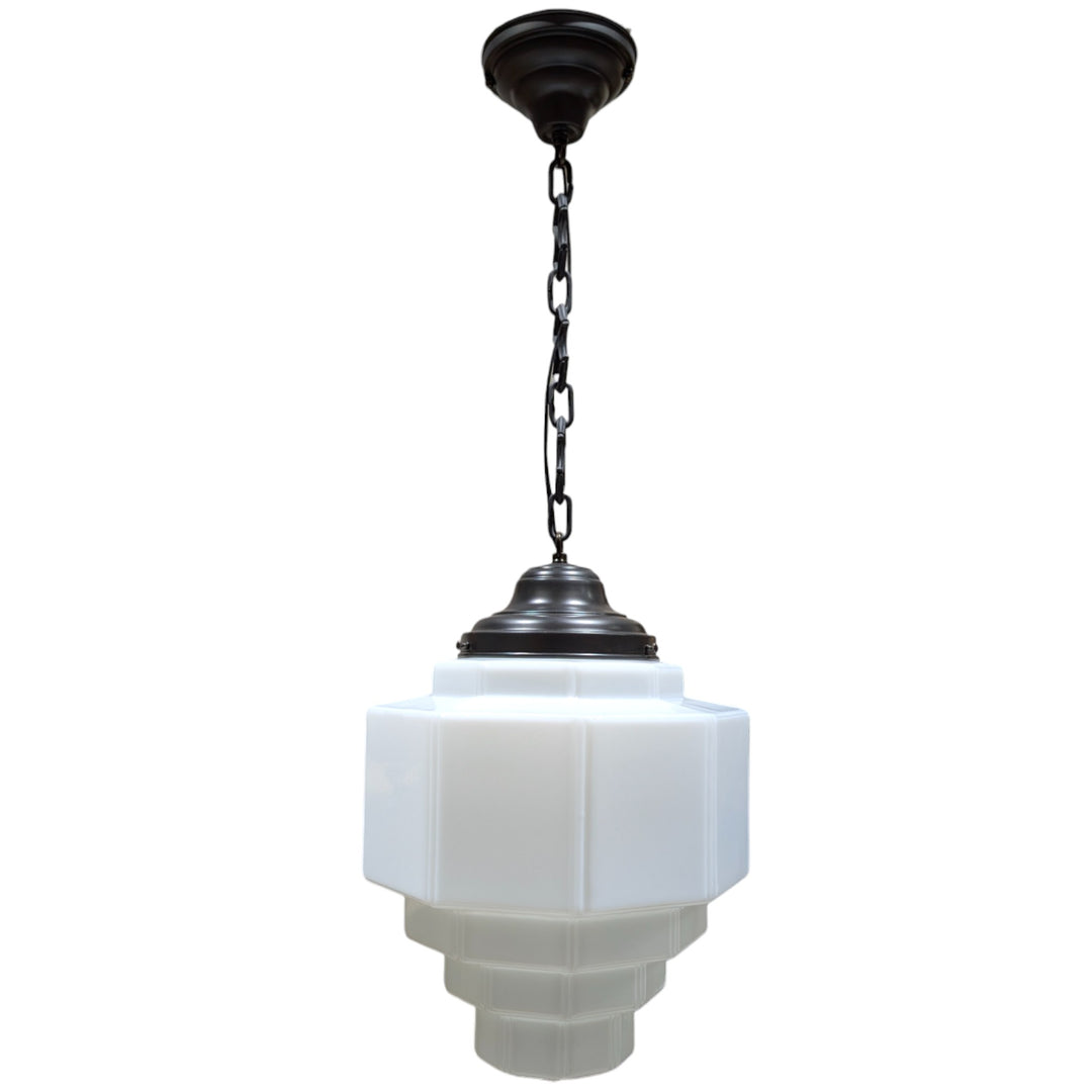 ##Antique Hardware## Stepped Art Deco Glass Fancy Chain Light (Several Finishes Available)