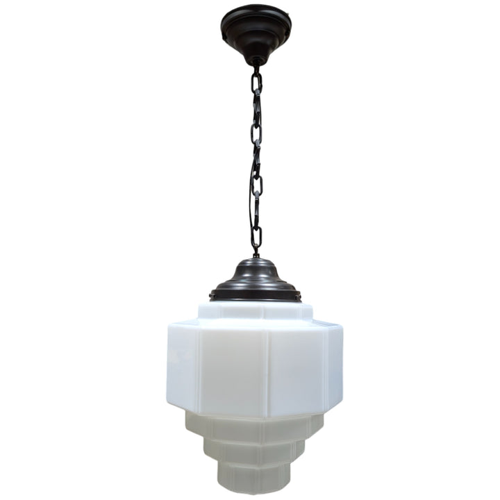 ##Antique Hardware## Stepped Art Deco Glass Fancy Chain Light (Several Finishes Available)