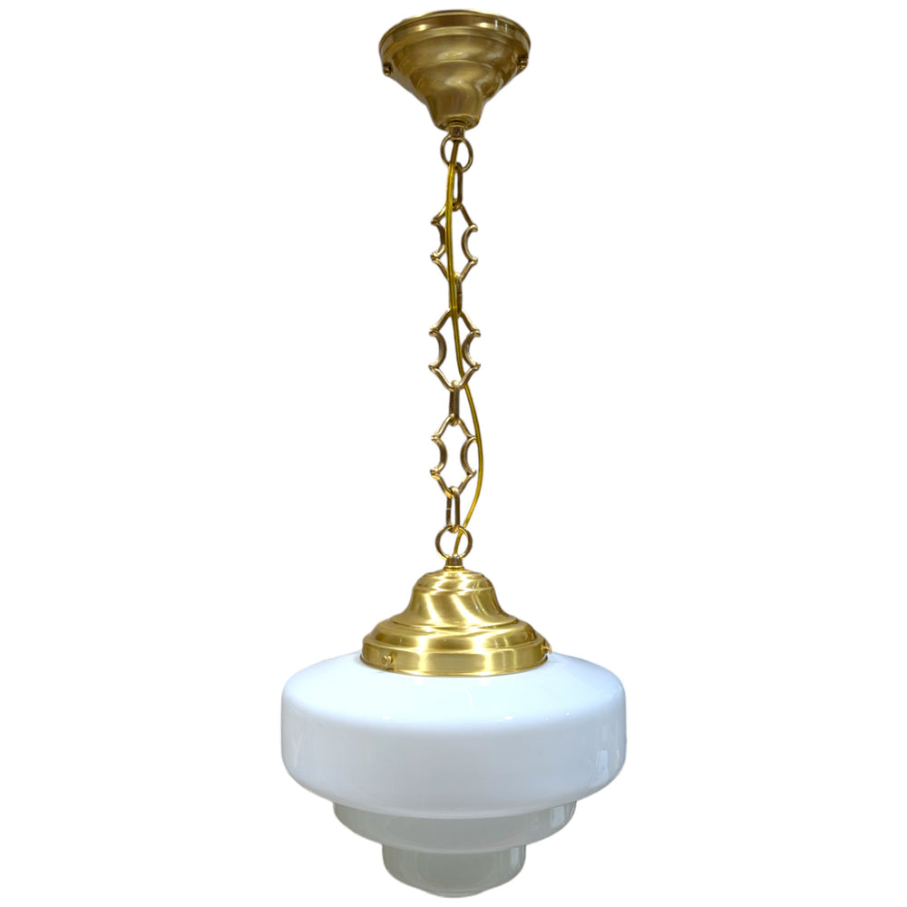 ##Antique Hardware## Tiered Schoolhouse Glass Fancy Chain Light (Several Finishes Available)