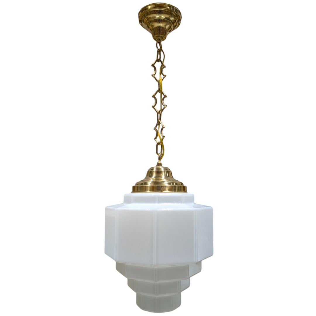 ##Antique Hardware## Stepped Art Deco Glass Fancy Chain Light (Several Finishes Available)