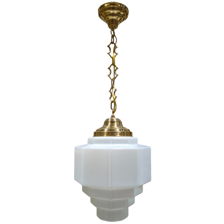 ##Antique Hardware## Stepped Art Deco Glass Fancy Chain Light (Several Finishes Available)