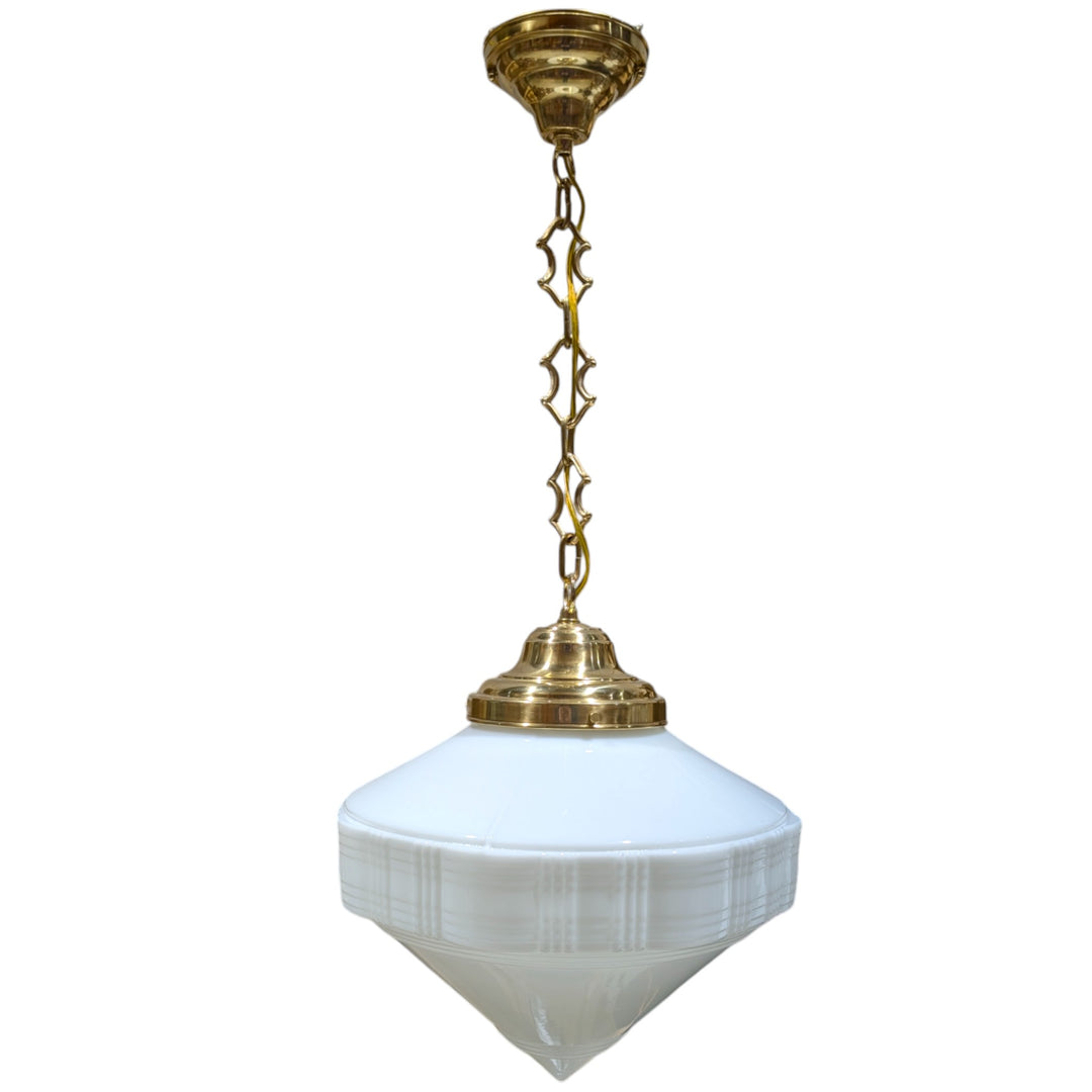 ##Antique Hardware## Mid-Century Diamond Glass Fancy Chain Light (Several Finishes Available)