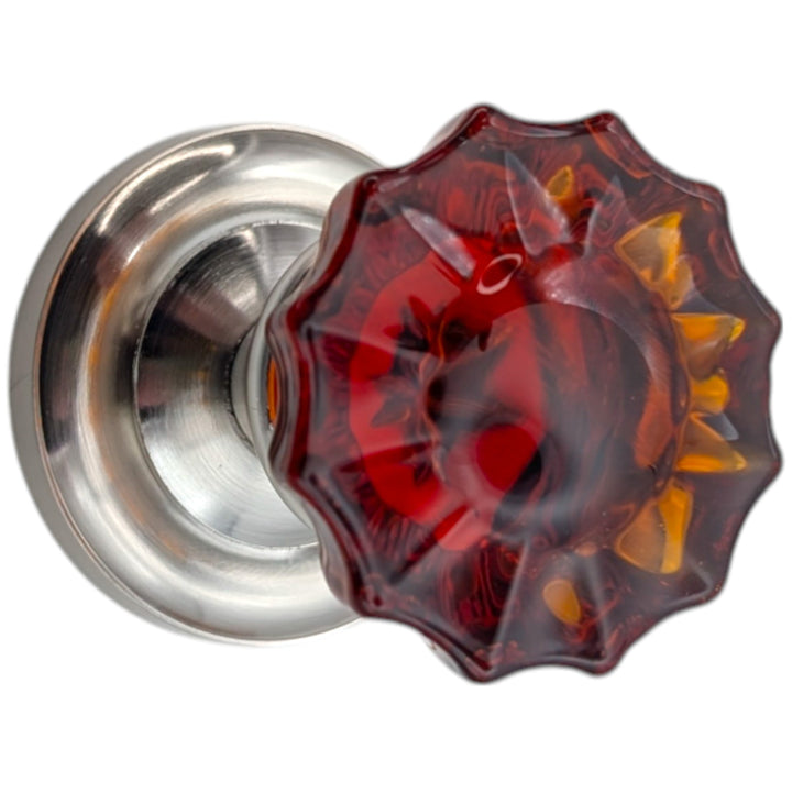 Magnifique® Classic Door Set with Amber Glass Fluted Knobs (Several Finishes Available)