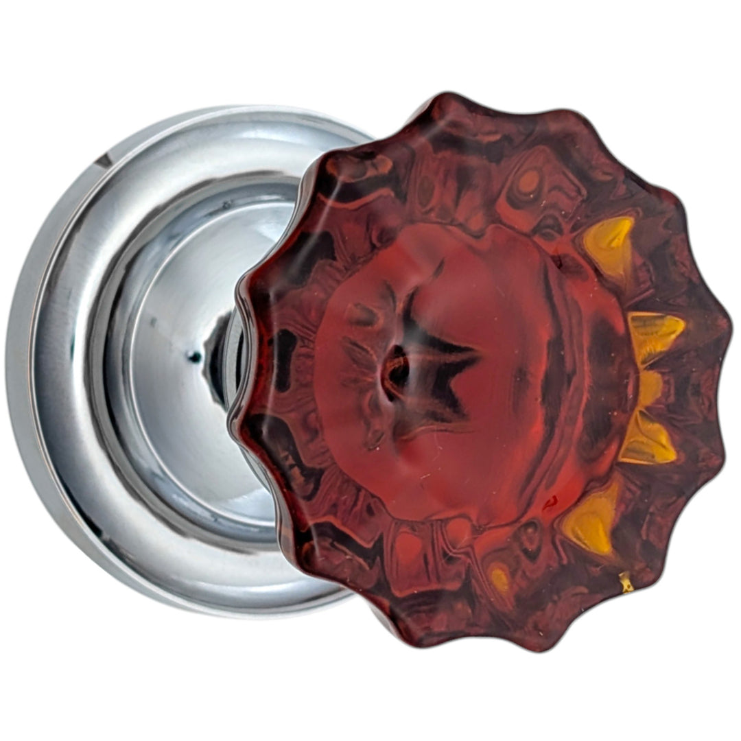 ##Antique Hardware## Magnifique™ Classic Door Set with Amber Glass Fluted Knobs (Several Finishes Available)