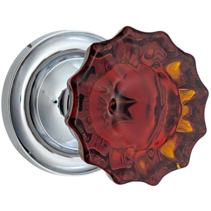 ##Antique Hardware## Magnifique™ Classic Door Set with Amber Glass Fluted Knobs (Several Finishes Available)