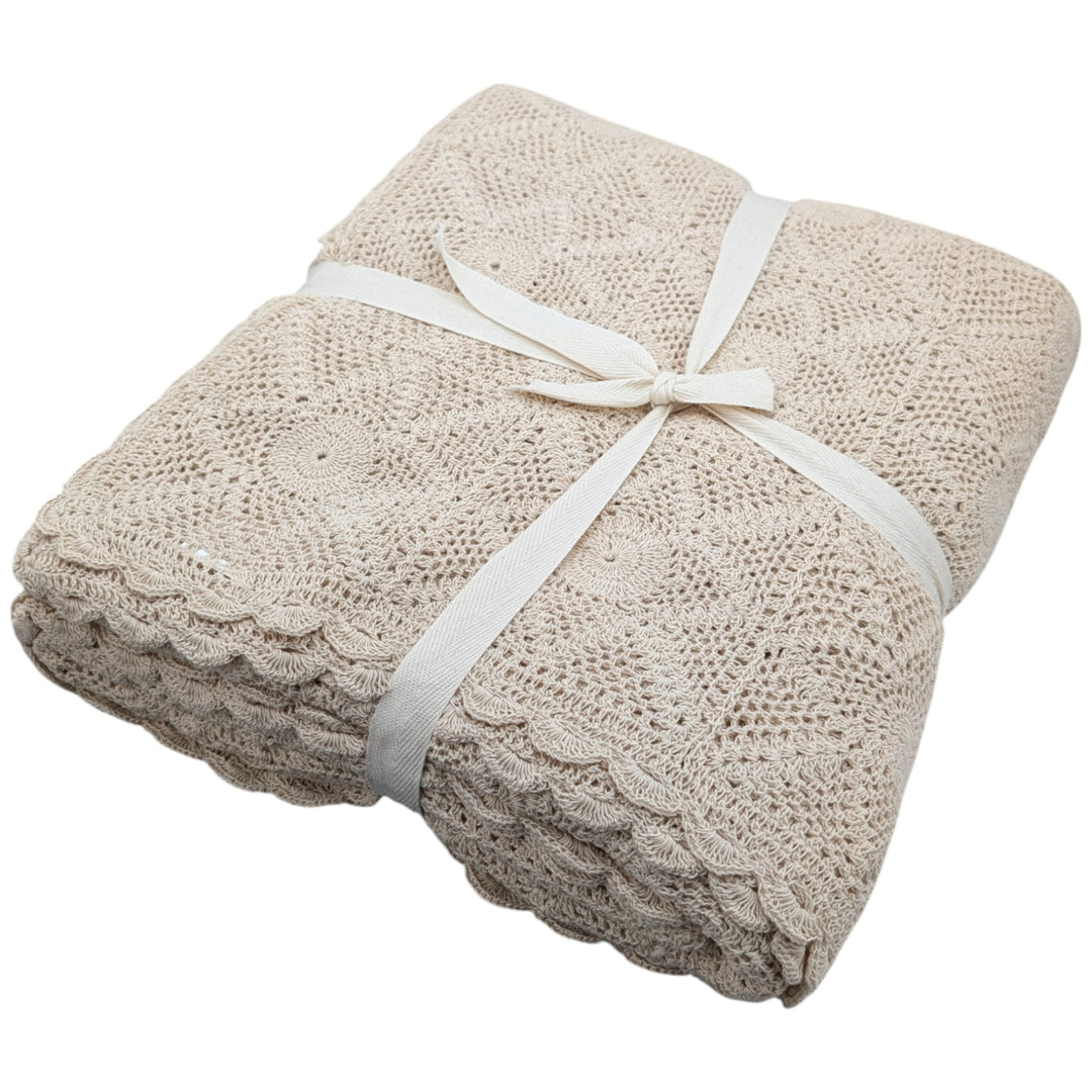 ##Antique Hardware## Handmade 100% Cotton Ivory Crochet Blanket – King Size