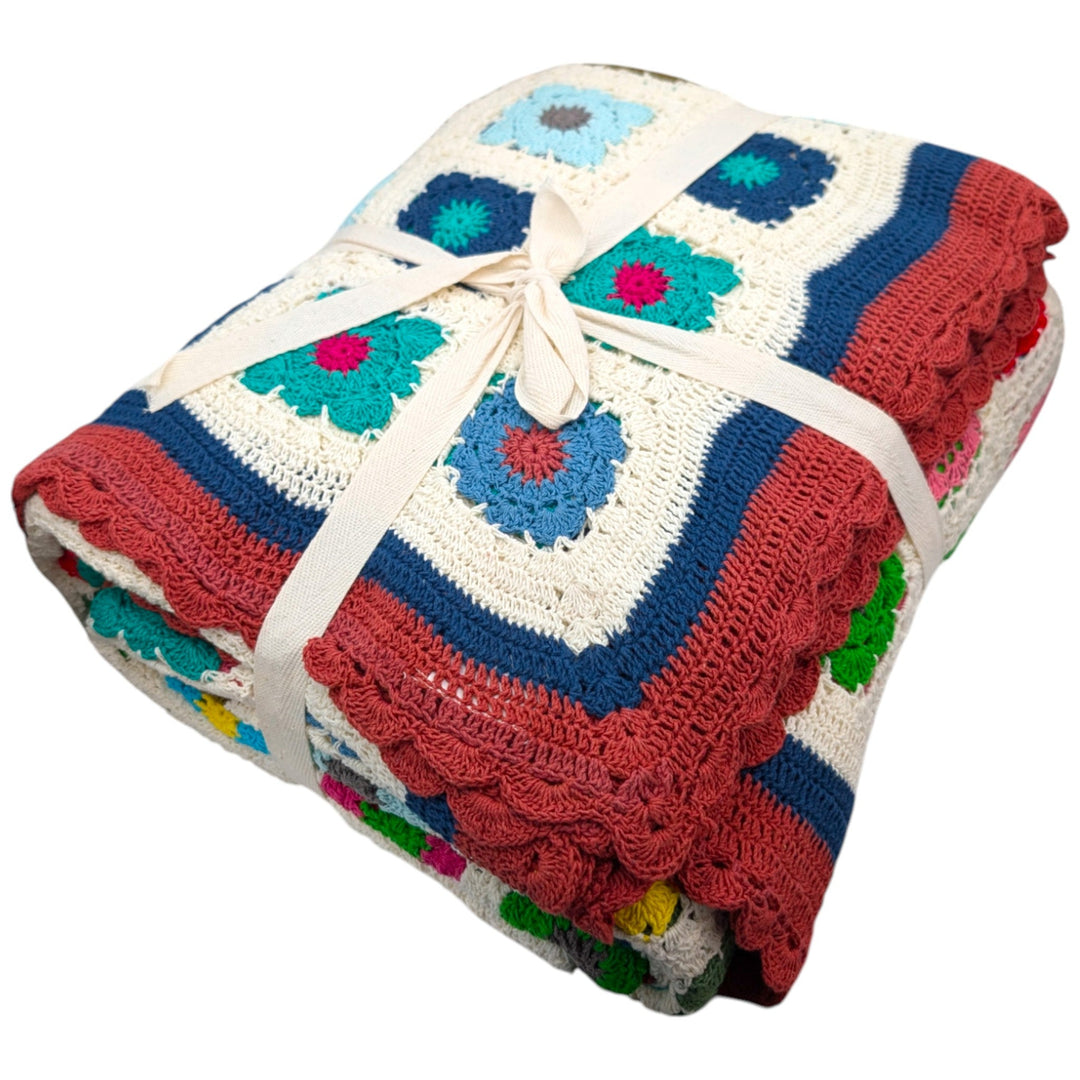 ##Antique Hardware## Handmade 100% Cotton Multi-Color Crochet Blanket – King Size