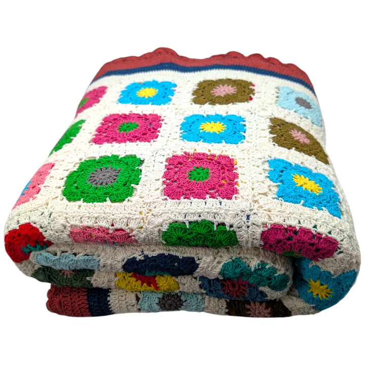 ##Antique Hardware## Handmade 100% Cotton Multi-Color Crochet Blanket – King Size