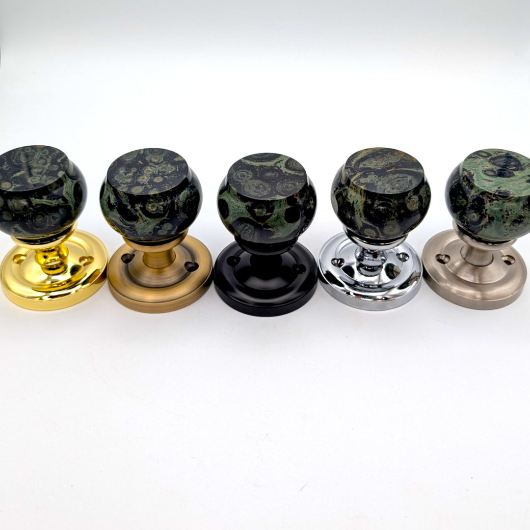 ##Antique Hardware## Magnifique™ Classic Door Set with Crocodile Jasper Knobs (Several Finishes Available)