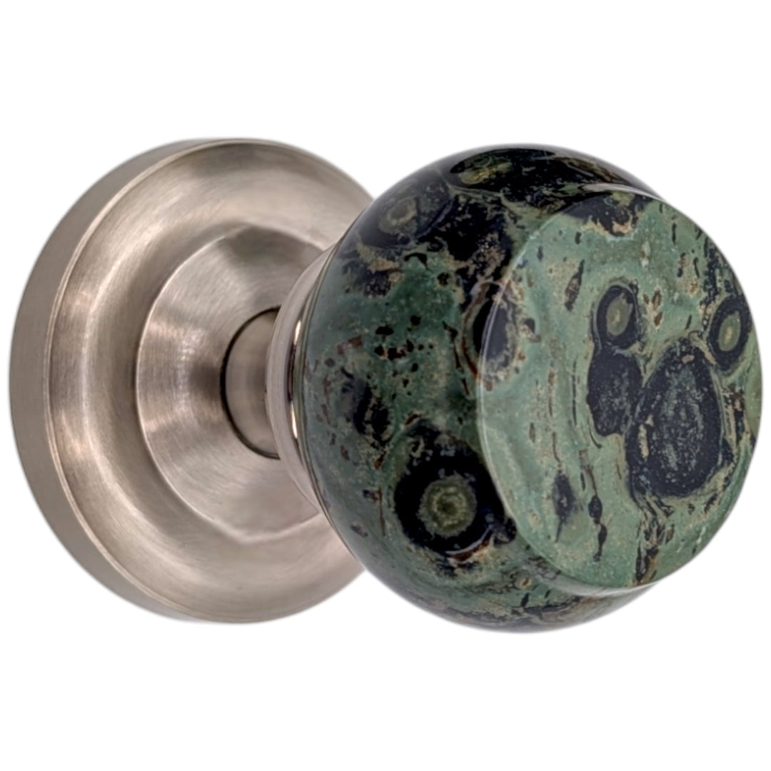 ##Antique Hardware## Magnifique™ Classic Door Set with Crocodile Jasper Knobs (Several Finishes Available)