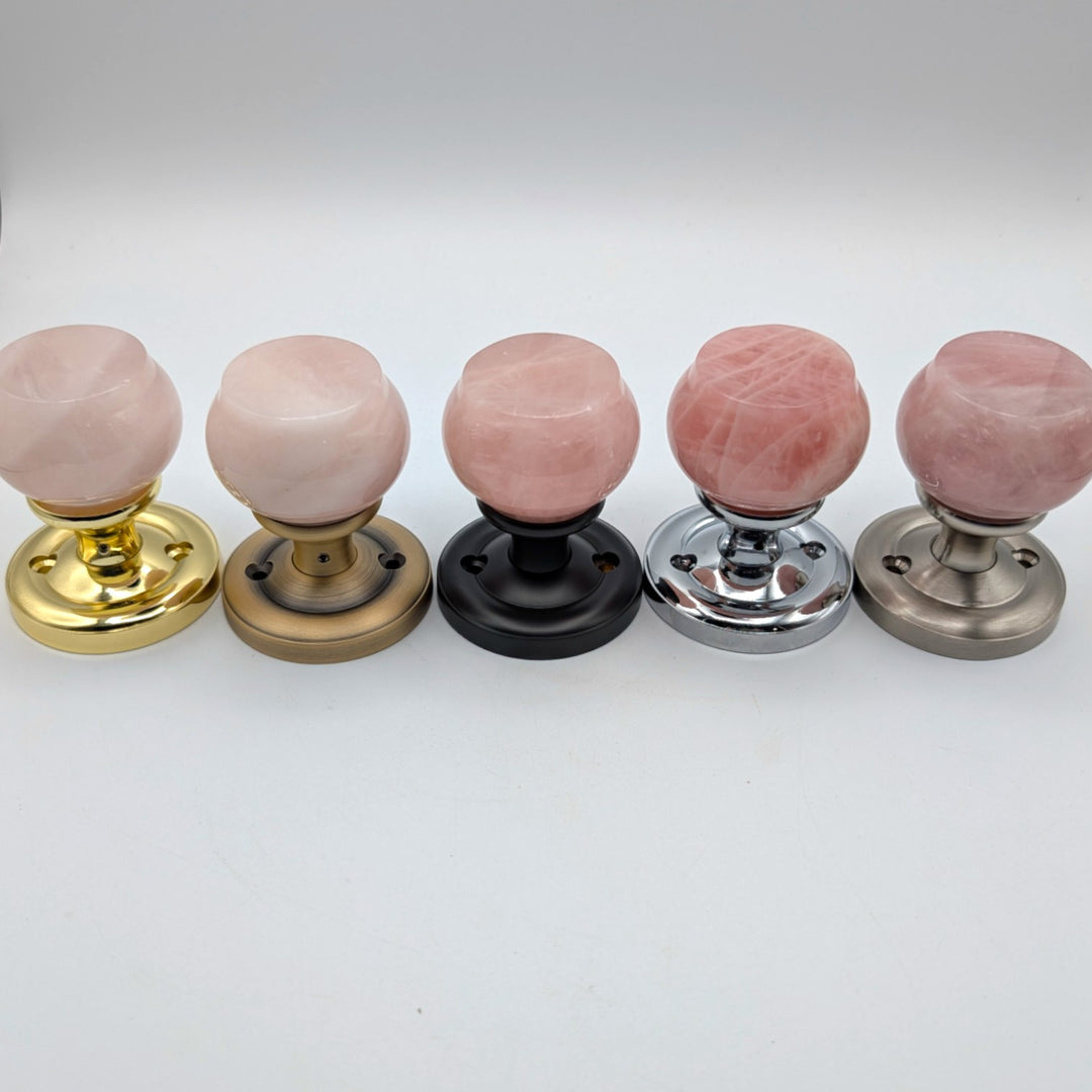 ##Antique Hardware## Magnifique™ Classic Door Set with Rose Quartz Knobs (Several Finishes Available)