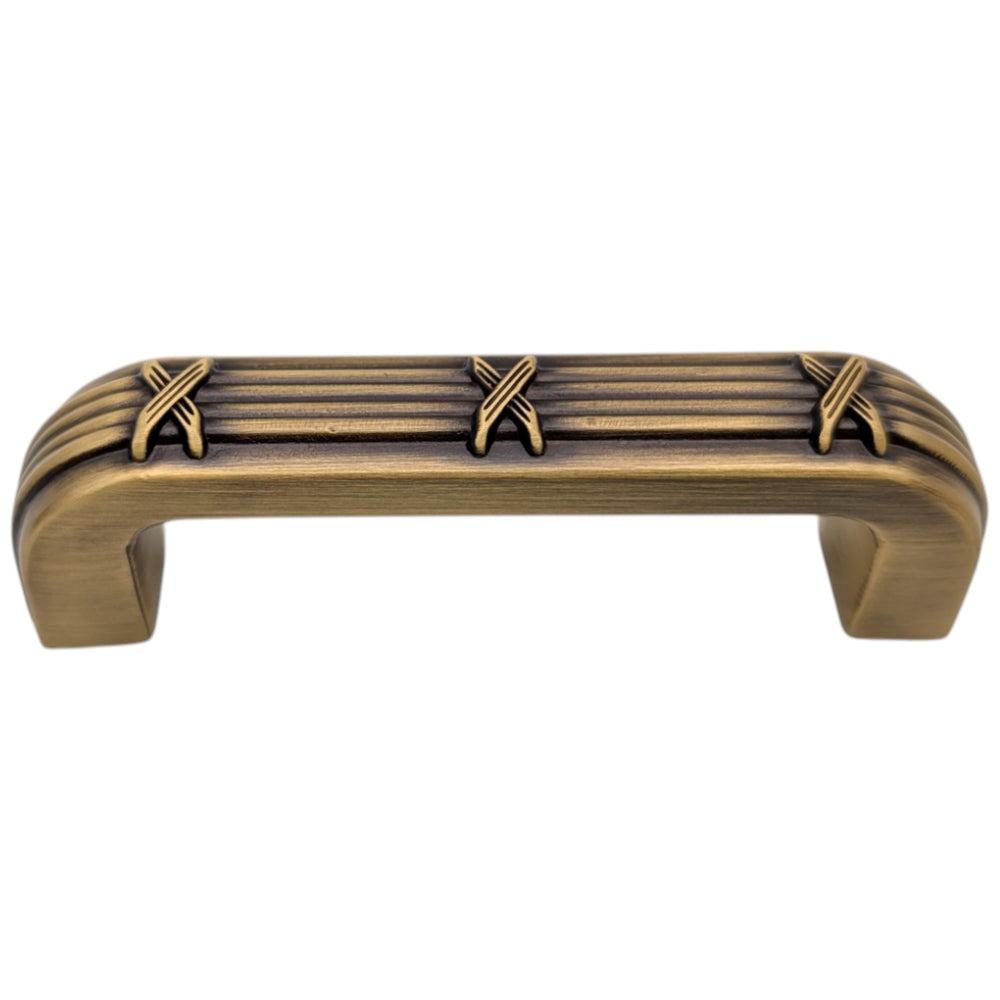 ##Antique Hardware## 3 1/2 inch Overall (3 inch C-C) Ribbon & Reed Trellis Cabinet Pull (Several Finishes Available)