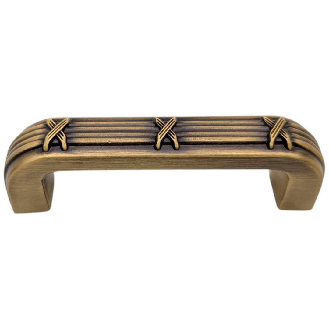 ##Antique Hardware## 3 1/2 inch Overall (3 inch C-C) Ribbon & Reed Trellis Cabinet Pull (Several Finishes Available)