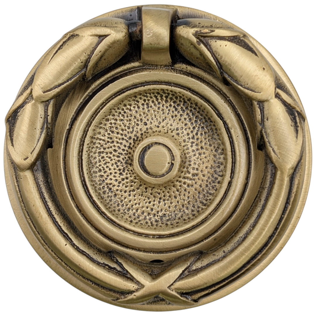 ##Antique Hardware## 2 3/4 Inch Solid Brass Ribbon & Reed Drawer Ring Pull