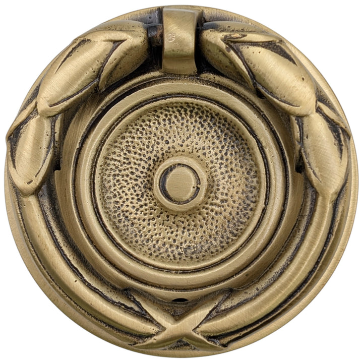 ##Antique Hardware## 2 3/4 Inch Solid Brass Ribbon & Reed Drawer Ring Pull