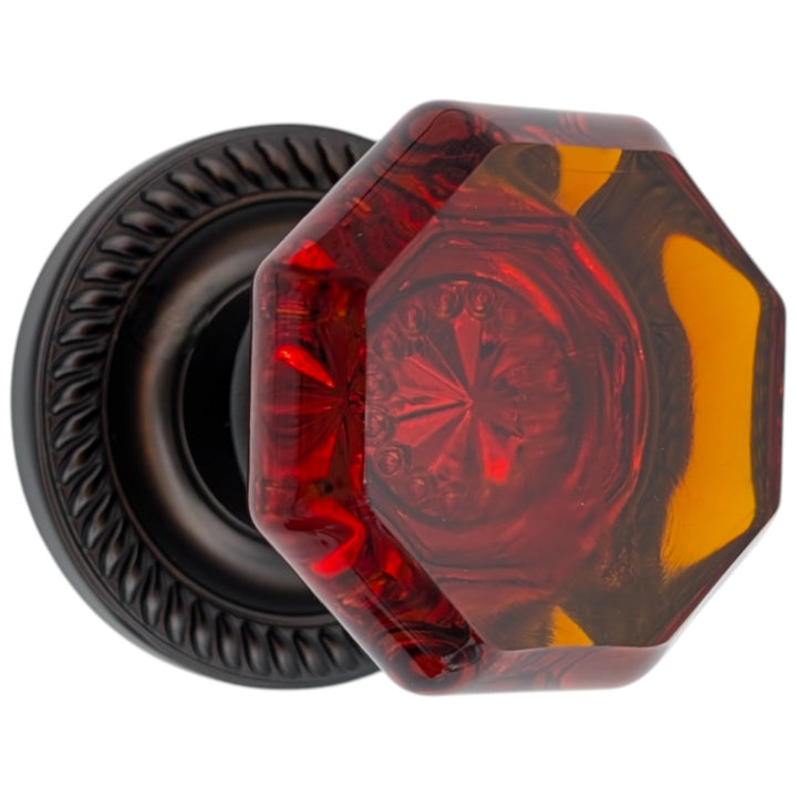 ##Antique Hardware## Georgian Roped Rosettes with Octagon Amber Glass Door Knobs (Several Finishes Available)