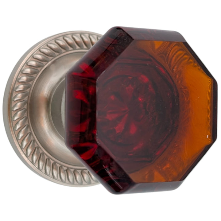 ##Antique Hardware## Georgian Roped Rosettes with Octagon Amber Glass Door Knobs (Several Finishes Available)