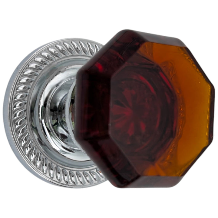##Antique Hardware## Georgian Roped Rosettes with Octagon Amber Glass Door Knobs (Several Finishes Available)