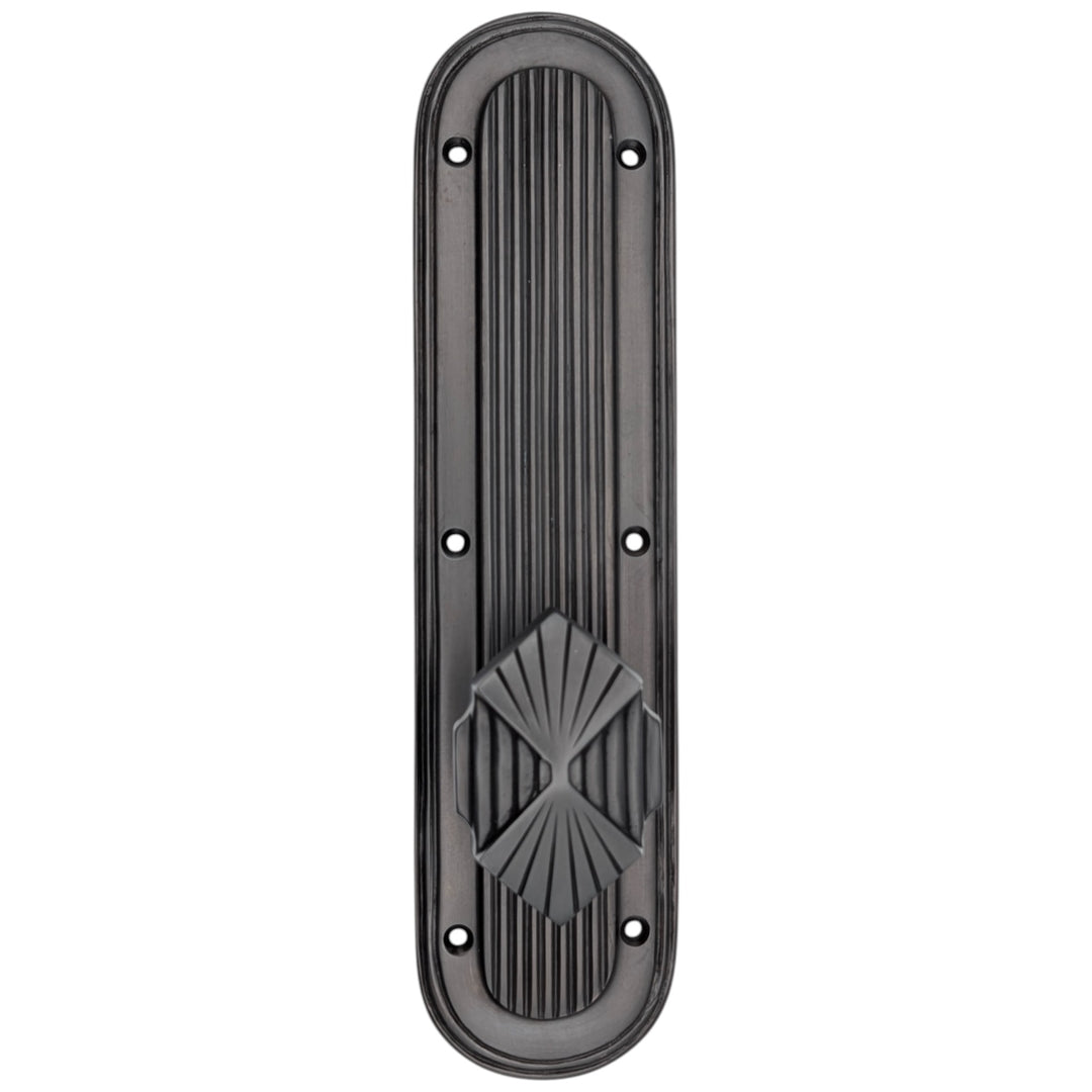 ##Antique Hardware## Art Deco Lined Backplate Door Set with Art Deco Fanfare Door Knobs (Several Finishes Available)