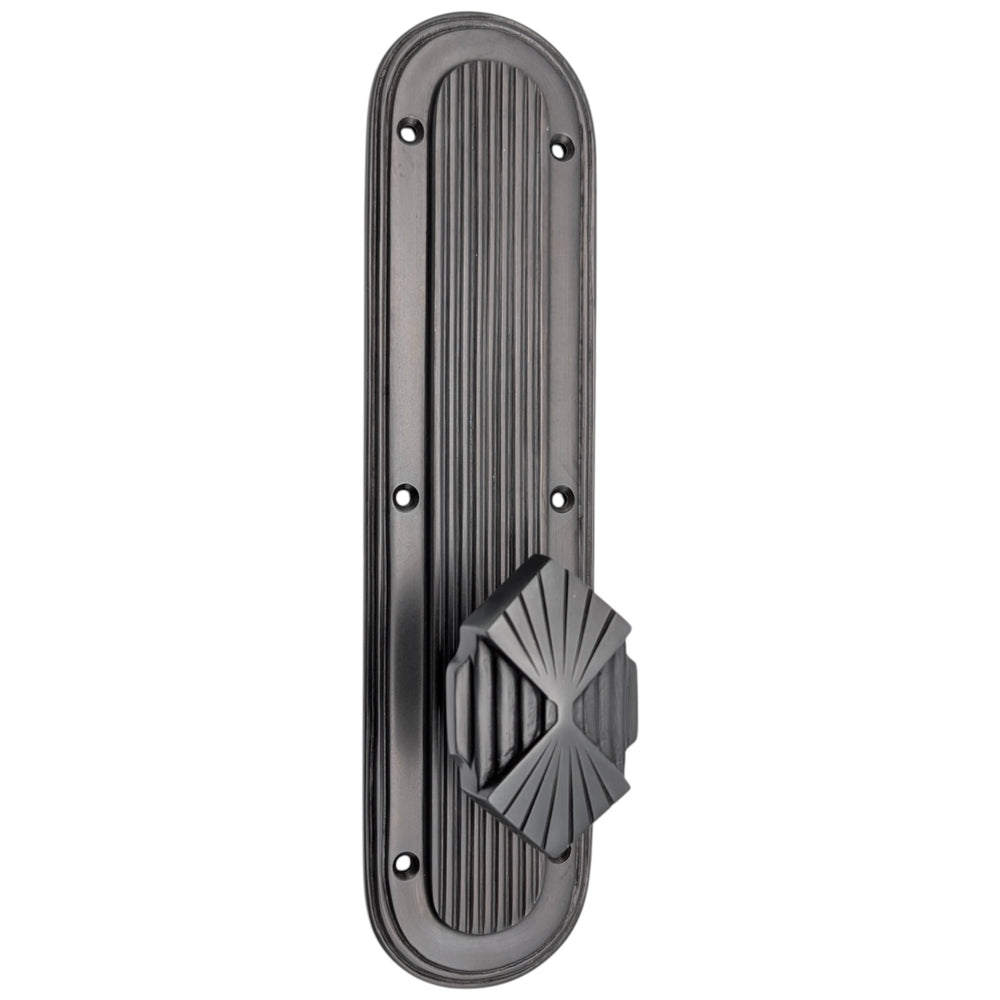 ##Antique Hardware## Art Deco Lined Backplate Door Set with Art Deco Fanfare Door Knobs (Several Finishes Available)