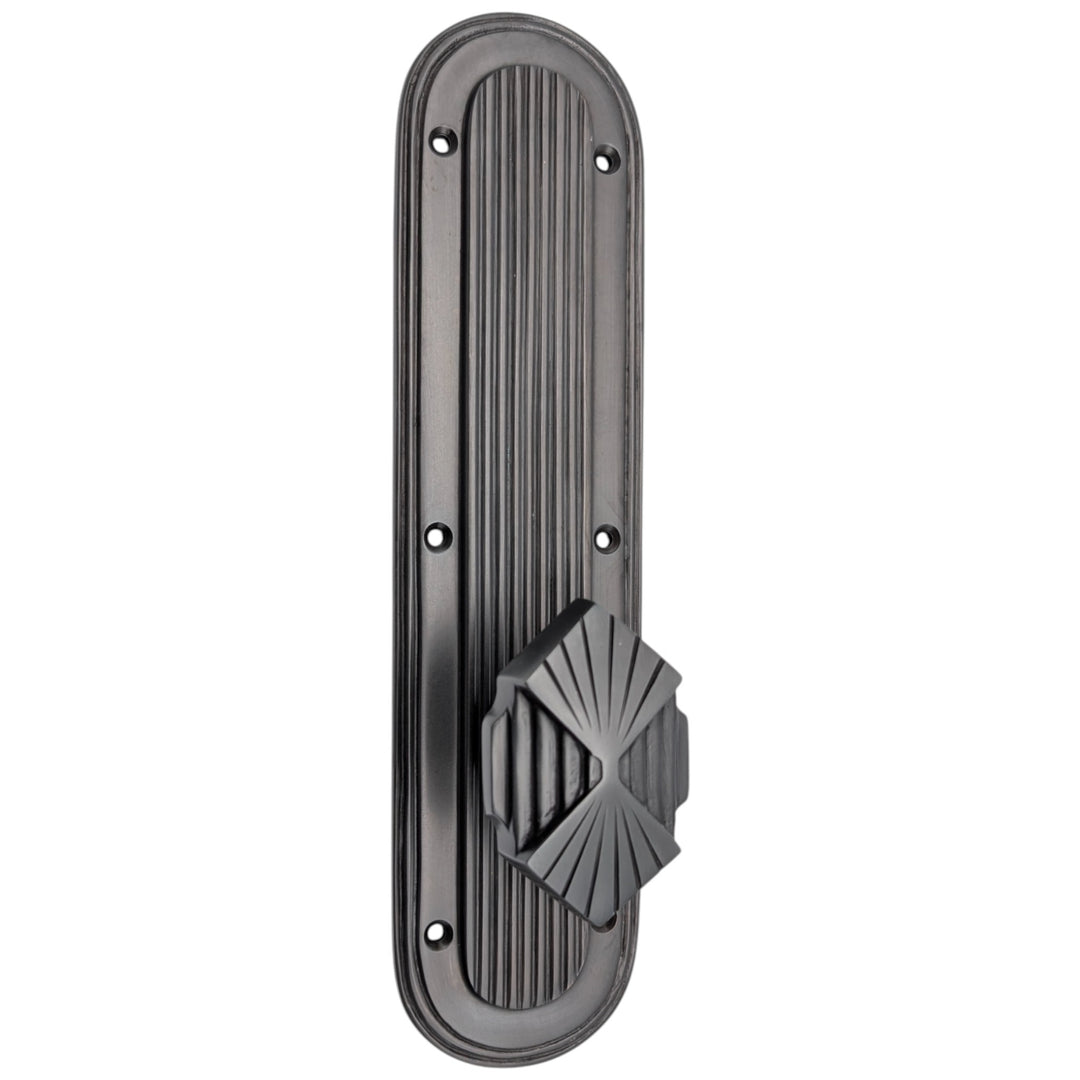 ##Antique Hardware## Art Deco Lined Backplate Door Set with Art Deco Fanfare Door Knobs (Several Finishes Available)