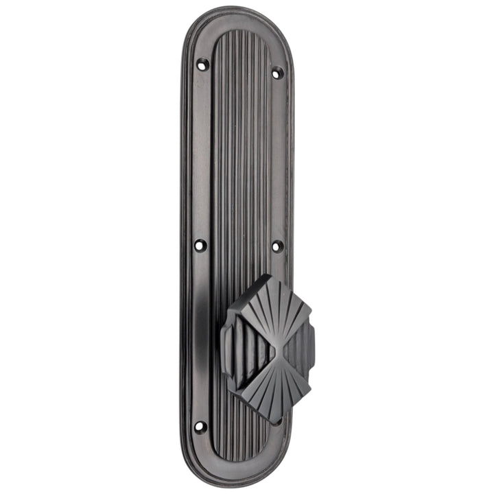 ##Antique Hardware## Art Deco Lined Backplate Door Set with Art Deco Fanfare Door Knobs (Several Finishes Available)