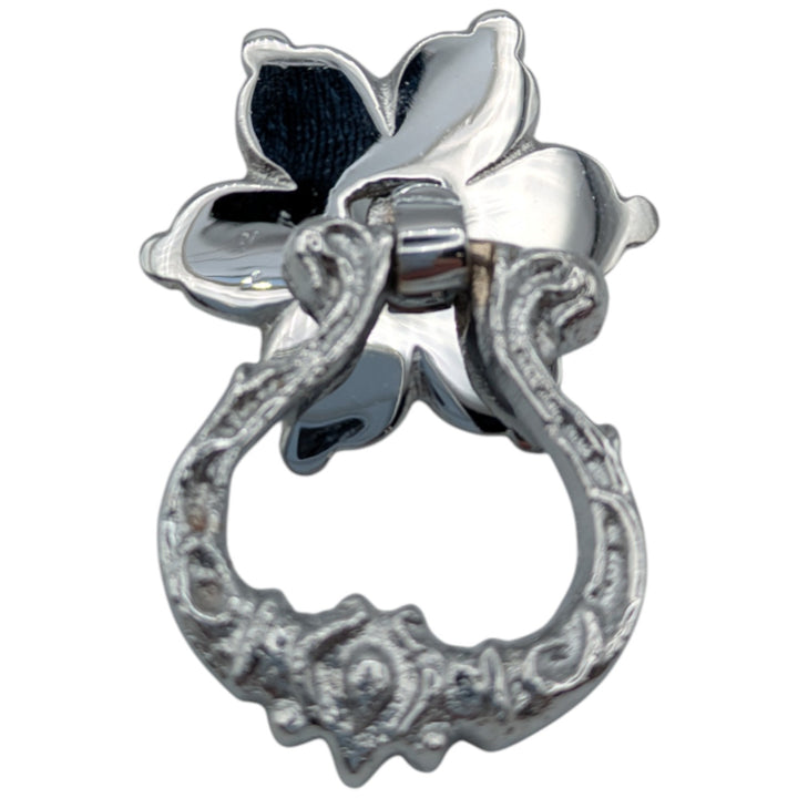 2 2/5 Inch Polished Chrome Ornate Flower Pattern Drop Pull