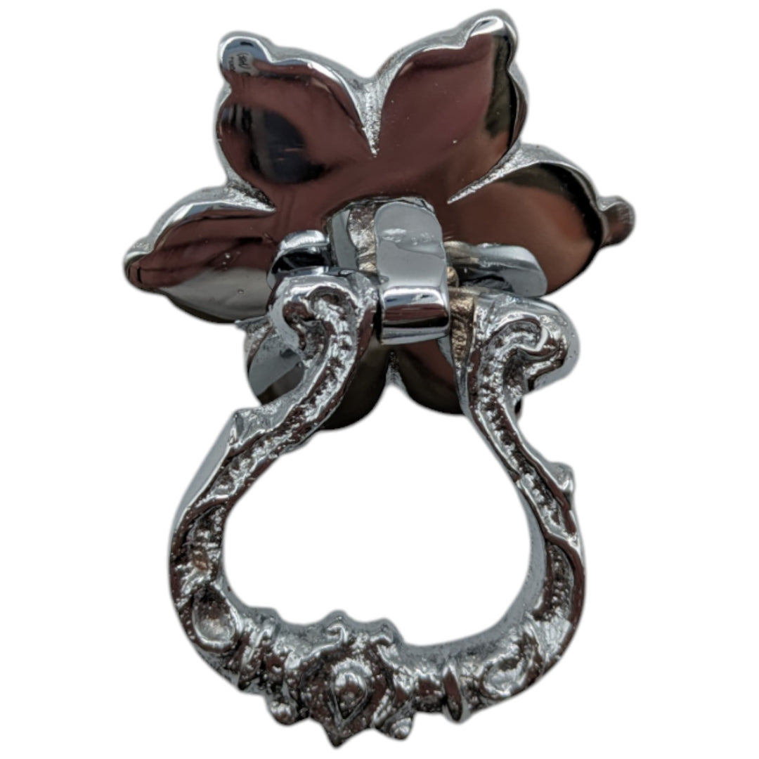2 2/5 Inch Polished Chrome Ornate Flower Pattern Drop Pull