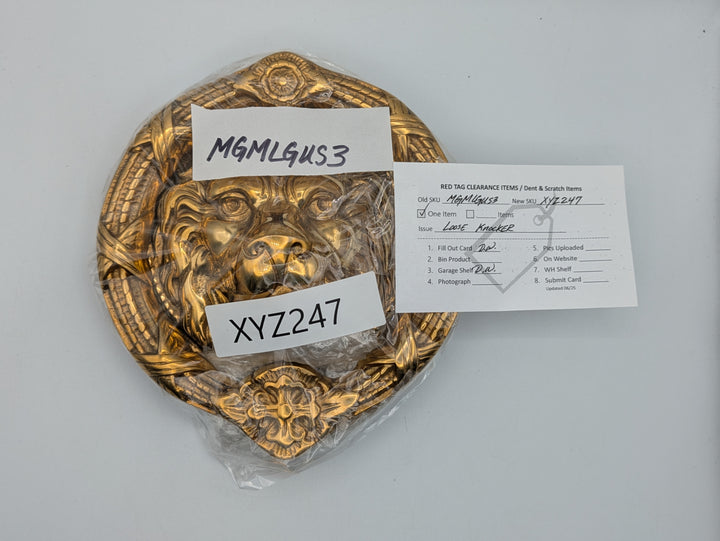 Ribbon & Reed 8 3/4 Inch Brass Lion Door Knocker (Polished Brass Finish)