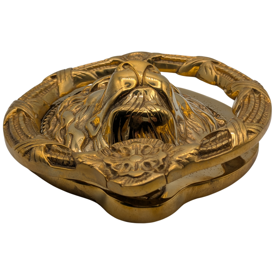 Ribbon & Reed 8 3/4 Inch Brass Lion Door Knocker (Polished Brass Finish)