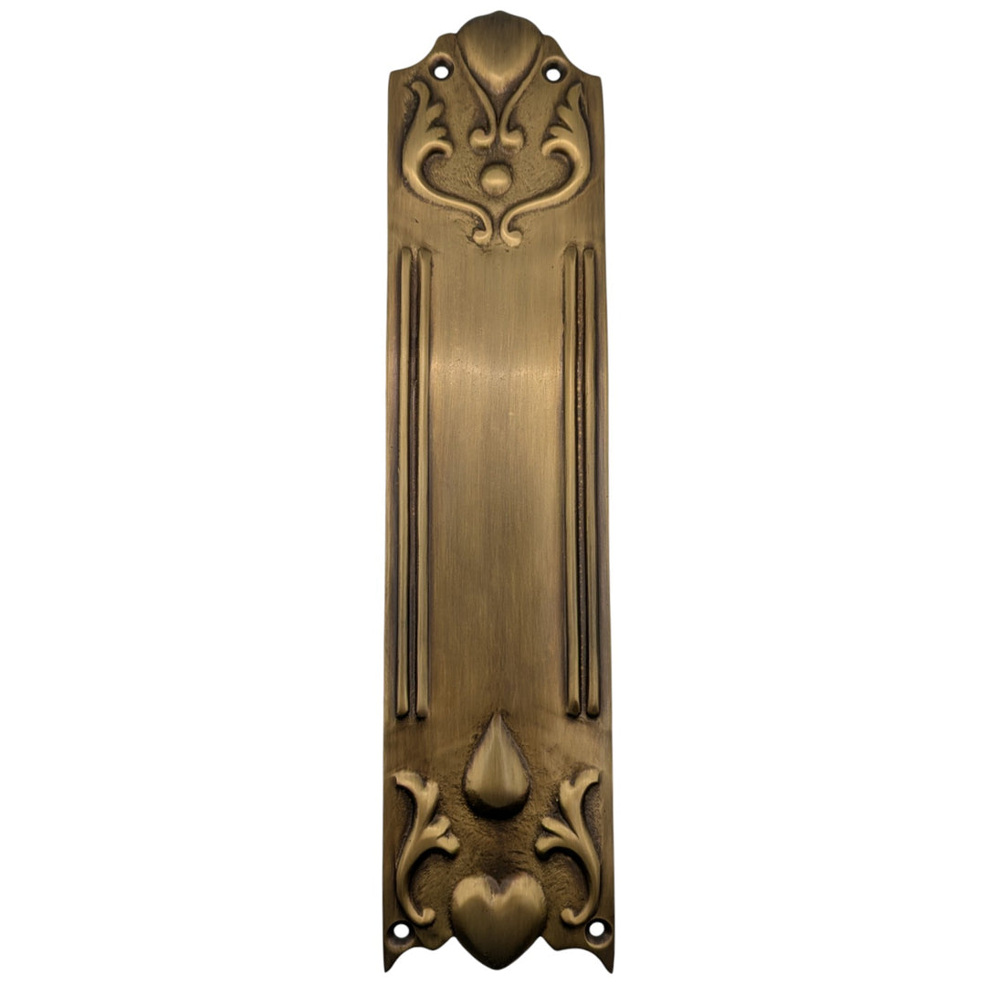 ##Antique Hardware## 11 Inch Heart Solid Antique Brass Push Plate