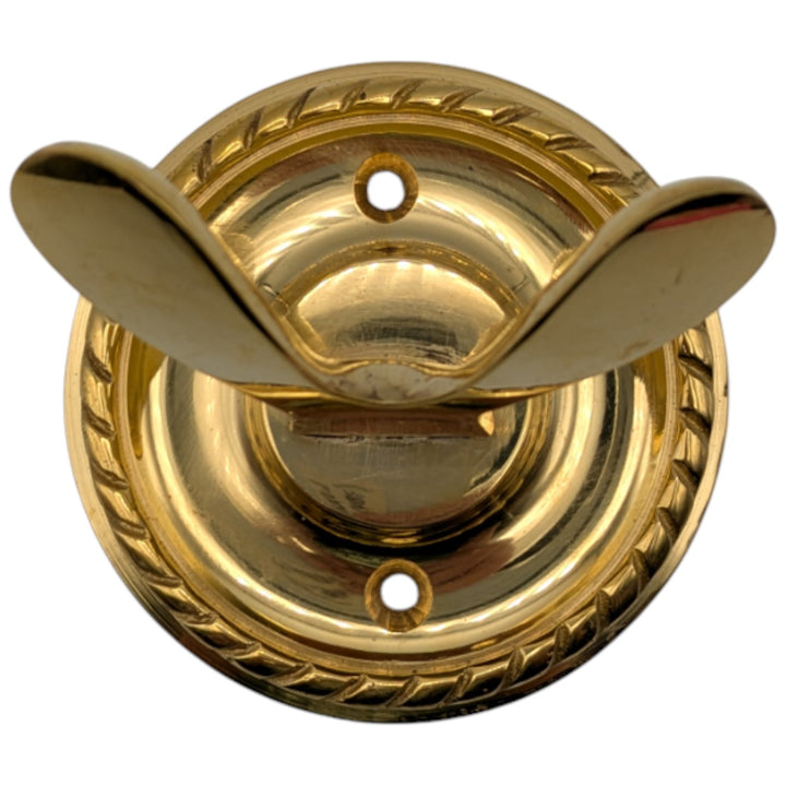 ##Antique Hardware## Georgian Roped Round Robe Hook (Polished Brass)