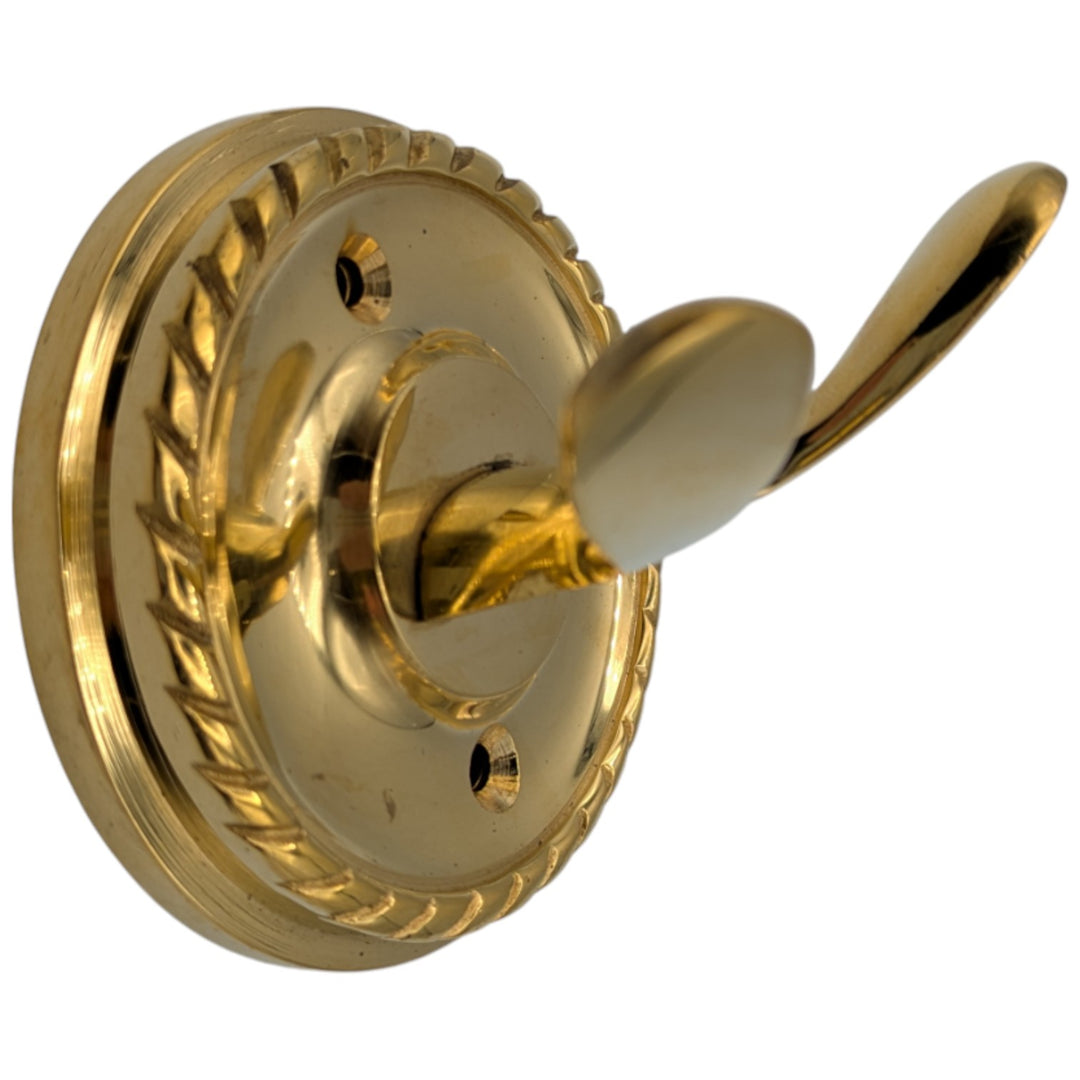 ##Antique Hardware## Georgian Roped Round Robe Hook (Polished Brass)