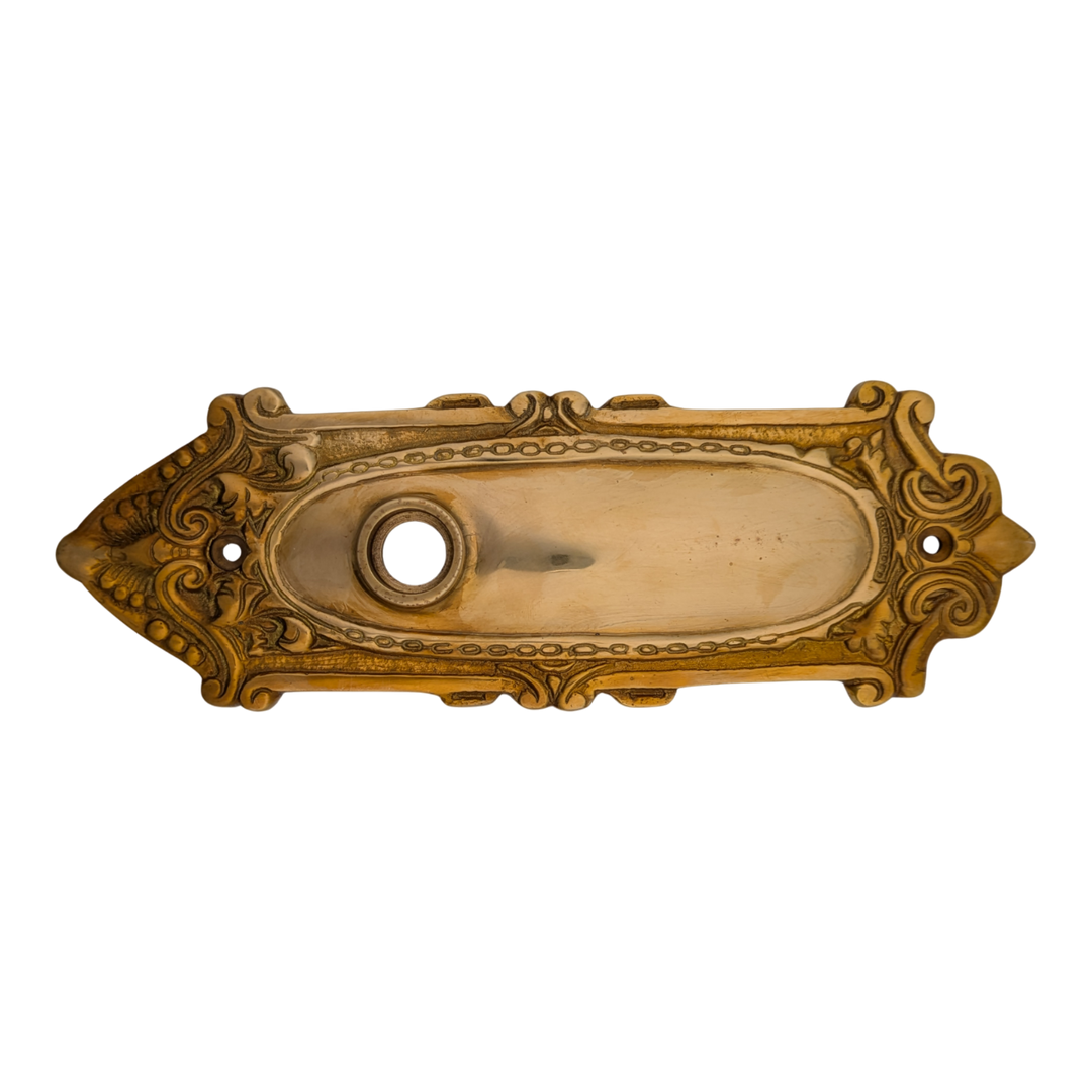 Ornate Victorian Long Solid Brass Backplate (Polished Brass Finish)