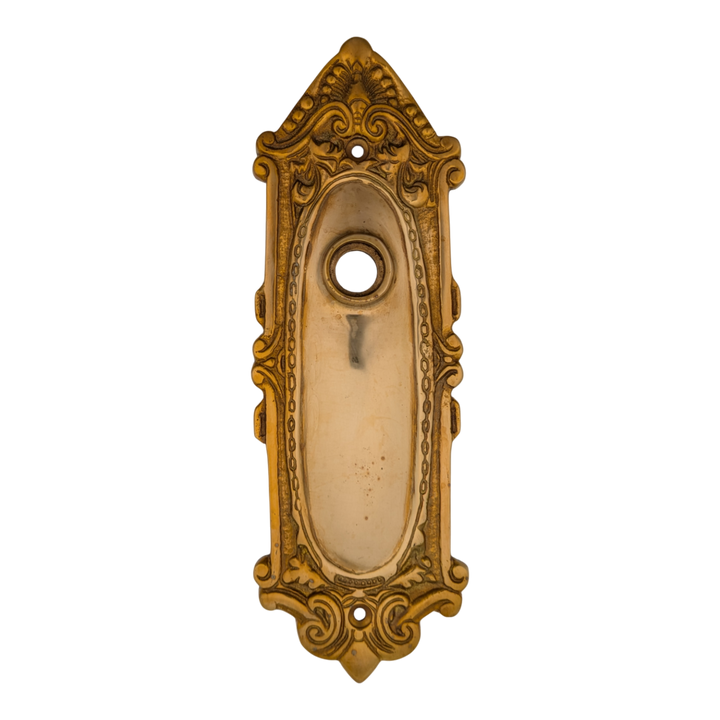 Ornate Victorian Long Solid Brass Backplate (Polished Brass Finish)