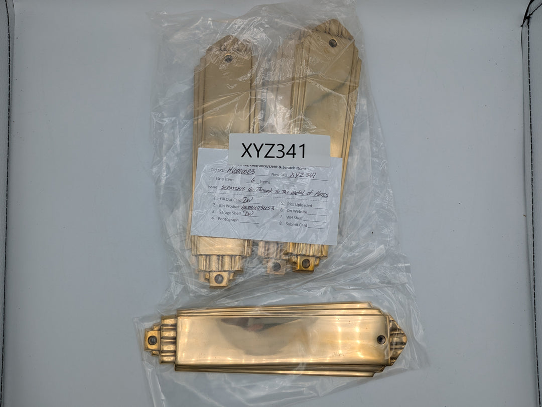 9 Inch Tall Art Deco Style Brass Push Plate (Polished Brass Finish)