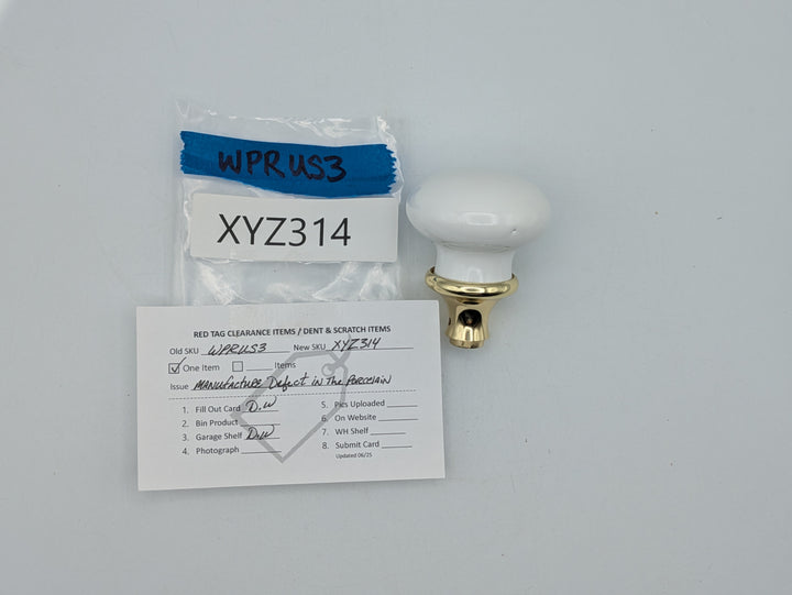 White Porcelain Spare Door Knob Set (Polished Brass Finish)