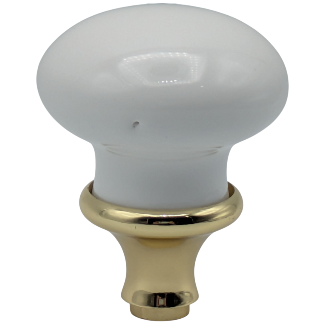White Porcelain Spare Door Knob Set (Polished Brass Finish)