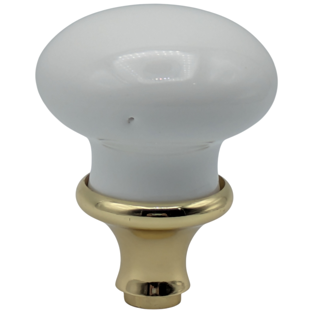 White Porcelain Spare Door Knob Set (Polished Brass Finish)