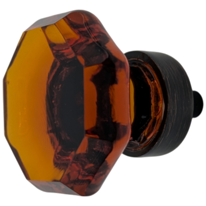 Open Box Sale Item 1 3/8 Inch Glass Octagon Old Town Cabinet and Furniture Knob (Amber Glass)