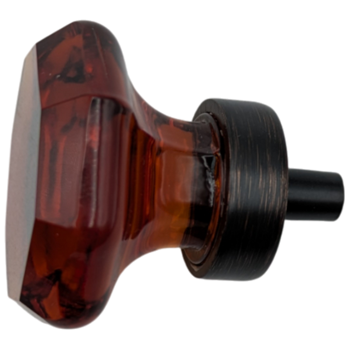 Open Box Sale Item 1 3/8 Inch Glass Octagon Old Town Cabinet and Furniture Knob (Amber Glass)